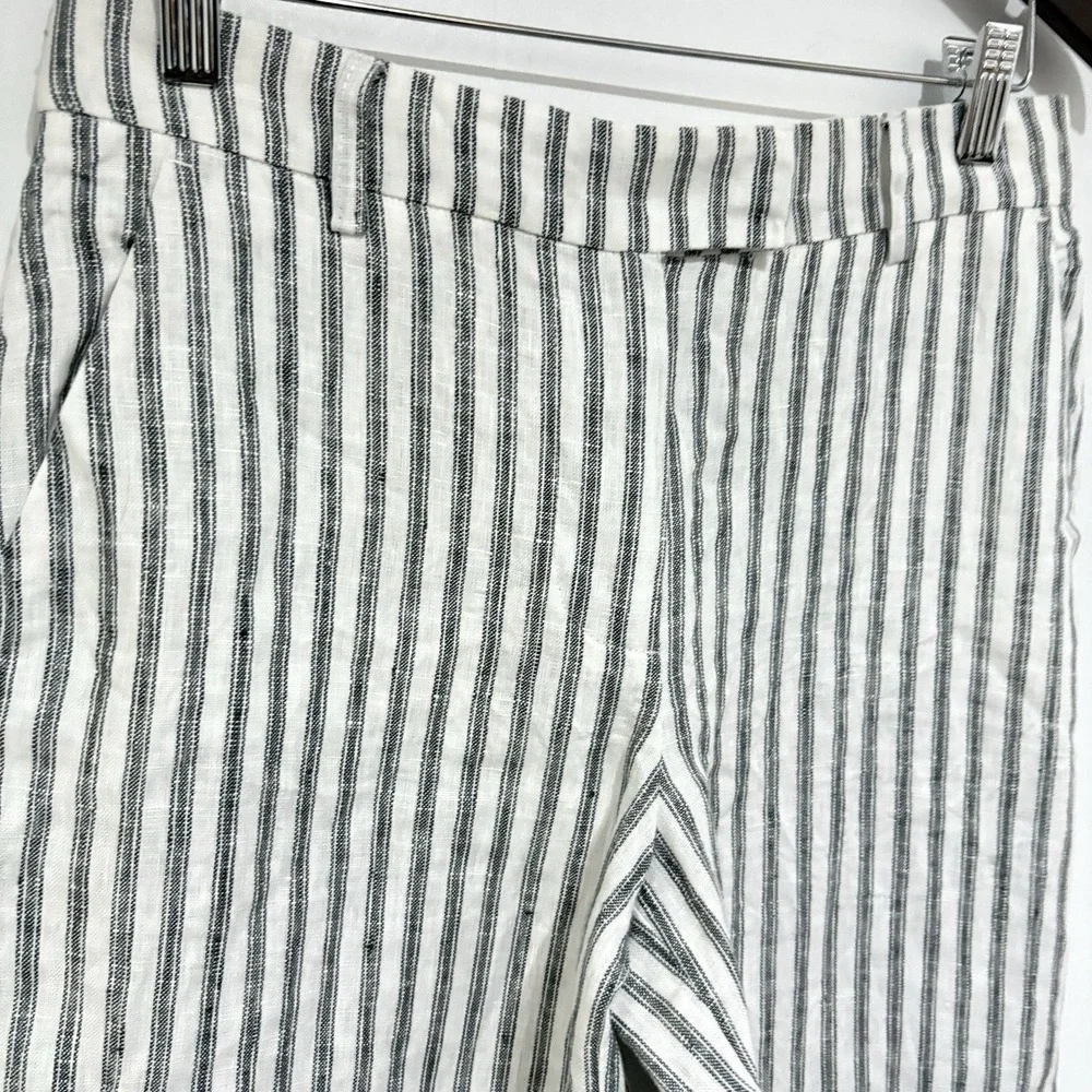 Reformation Pants Womens 2 S Gray White Stripe Linen Wide Leg Career Nautical
